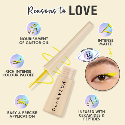 Glamveda Liquid Eye Liner, Yellow, Long Lasting Matte Waterproof Liner - Smudge Proof, Transfer Proof Eye Makeup, Bold, Clean, Smudge-Free Look 24-Hour Long Stay 4.5 ml