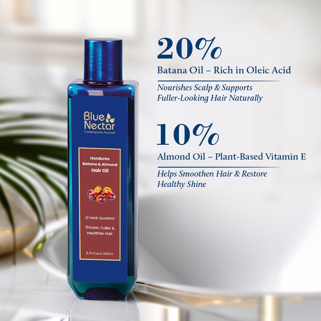 Blue Nectar Raw Batana Oil for Hair Growth Organic | 100% Pure Blend of Batana Hair Oil from Honduras for Thicker & Fuller Appearance (12 Herbs, 100 ml)