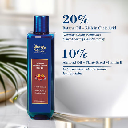 Blue Nectar Raw Batana Oil for Hair Growth Organic | 100% Pure Blend of Batana Hair Oil from Honduras for Thicker & Fuller Appearance (12 Herbs, 100 ml)
