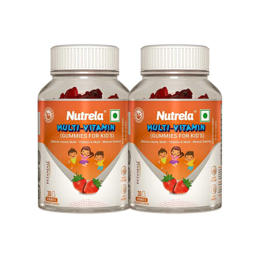 Nutrela Kids Multivitamin Gummies | Strawberry Flavour | Supports Immunity, Bone Health & Energy | 30 Gummies Pack of 2 | For Age 5+ | No Gelatin, No Artificial Colors.