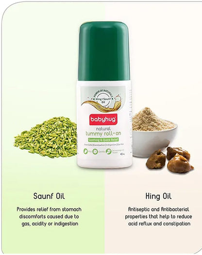 Babyhug Natural Tummy Roll-On for Babies, 40 ml, Soothing and Quick Relief from Colic, Constipation, Indigestion, with Saunf and Hing Oil
