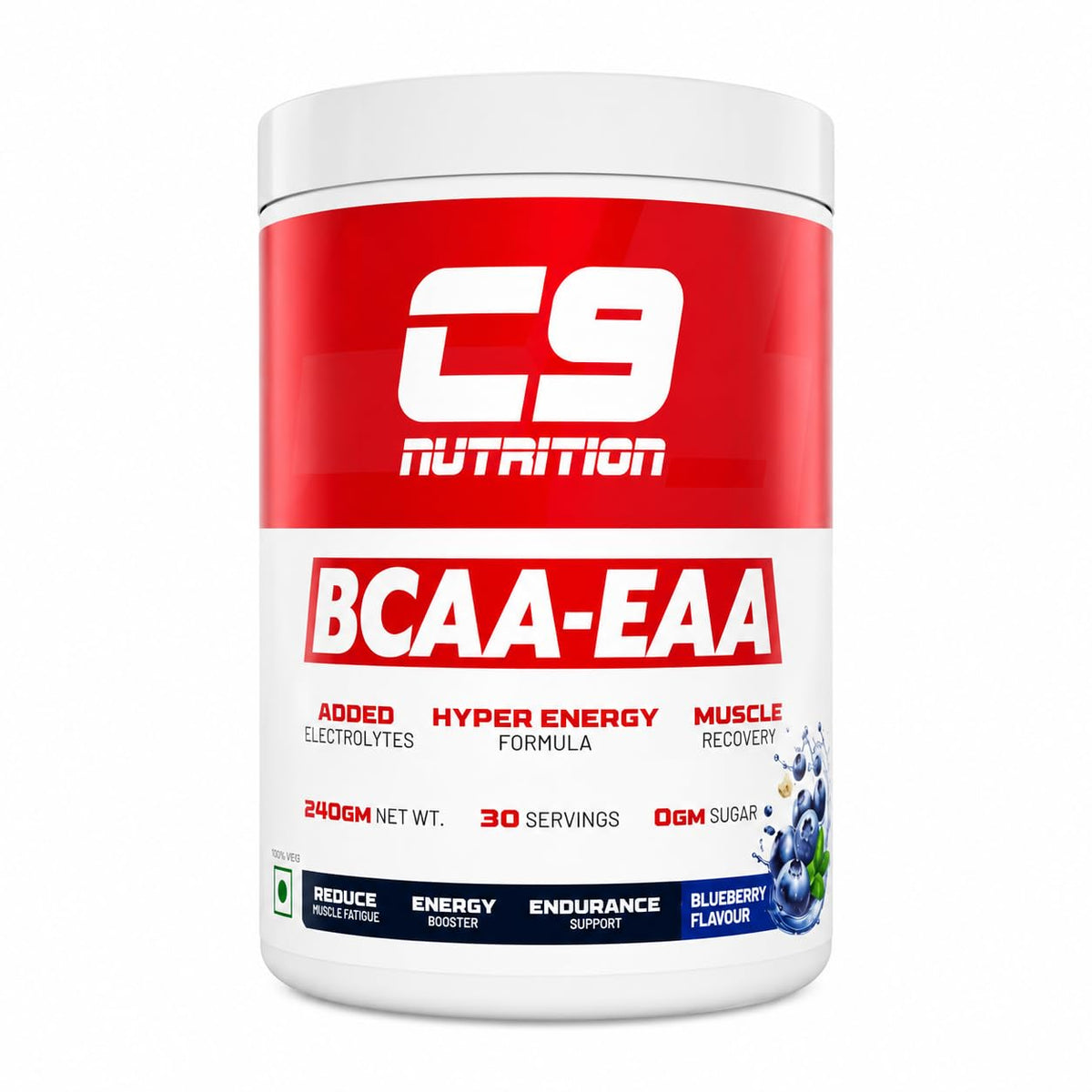 C9 NUTRITION BCAA EAA Powder with 5000mg BCAA, 9000mg EAA & 500mg L-Arginine | Sugar-Free Amino Acid Supplement with Electrolytes for Workout & Muscle Recovery | 30 Servings, Blueberry Flavour