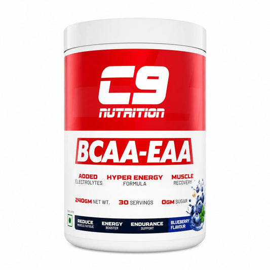 C9 NUTRITION BCAA EAA Powder with 5000mg BCAA, 9000mg EAA & 500mg L-Arginine | Sugar-Free Amino Acid Supplement with Electrolytes for Workout & Muscle Recovery | 30 Servings, Blueberry Flavour