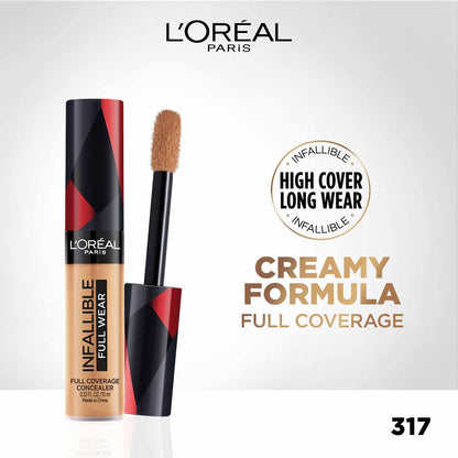 L'Oreal Paris Full Coverage Concealer, High Cover, Waterproof Formula, Long-lasting, For Undereye Circles and Blemishes, For Highlighting and Contouring, Infallible, Shade: 317, 10g