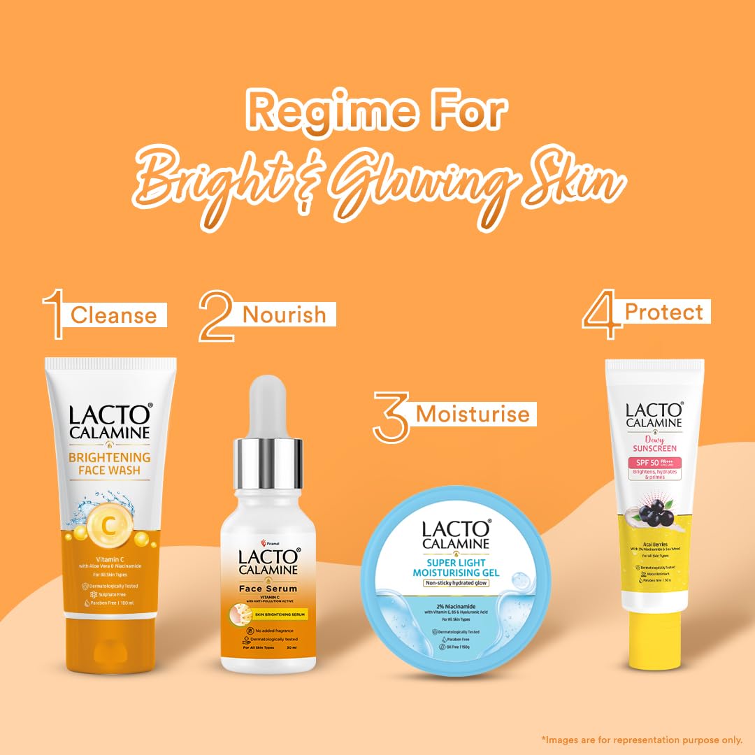 Lacto Calamine Vitamin C Face Wash | Pack of 1 x 100ml | Aloe Vera & Niacinamide Face Wash for Glowing Skin | Facewash that Exfoliates Skin & Reduces Pigmentation | No Parabens, No Sulphates