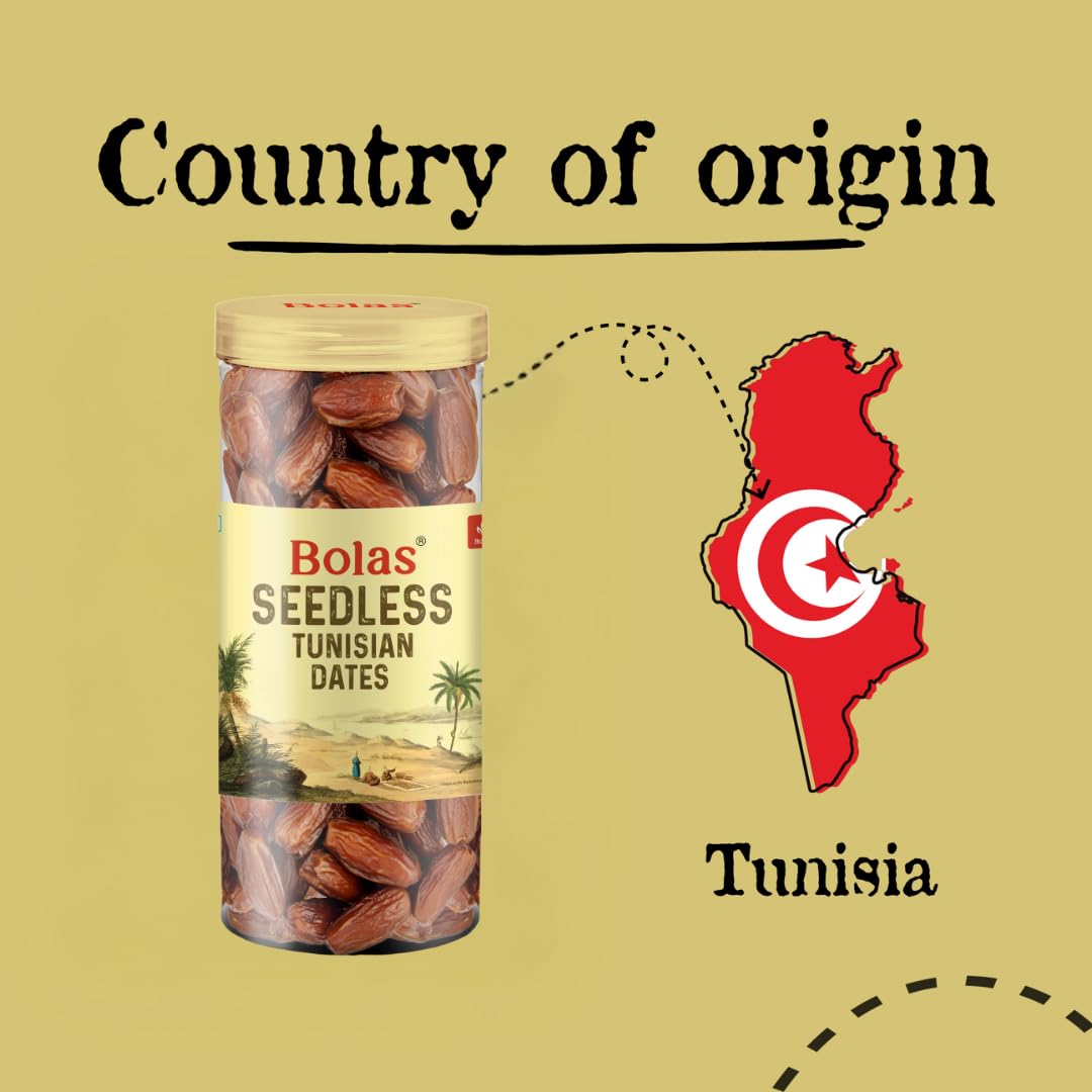 Bolas Seedless Tunisian Dates 400g | Khajur/Khajoor | Naturally Sweet | No Added Sugar | No Preservatives | Rich in Fibre & Vitamins | Healthy Snack