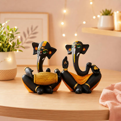 Beautiful Resin hawa Ganesha Statues for Home Decor (Pack of 2, Black & Yellow Colour)