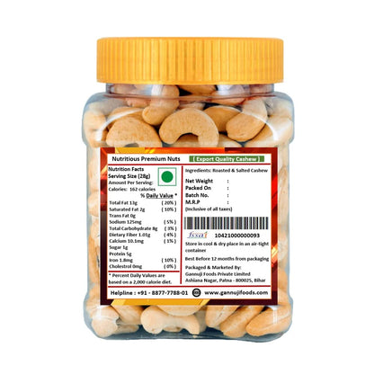 Gannuji Roasted And Salted Cashew Nuts 250g | A+ Grade| Premium Crunchy Kaju | Oil Free Roasted Cashew (250g Pack of 1)