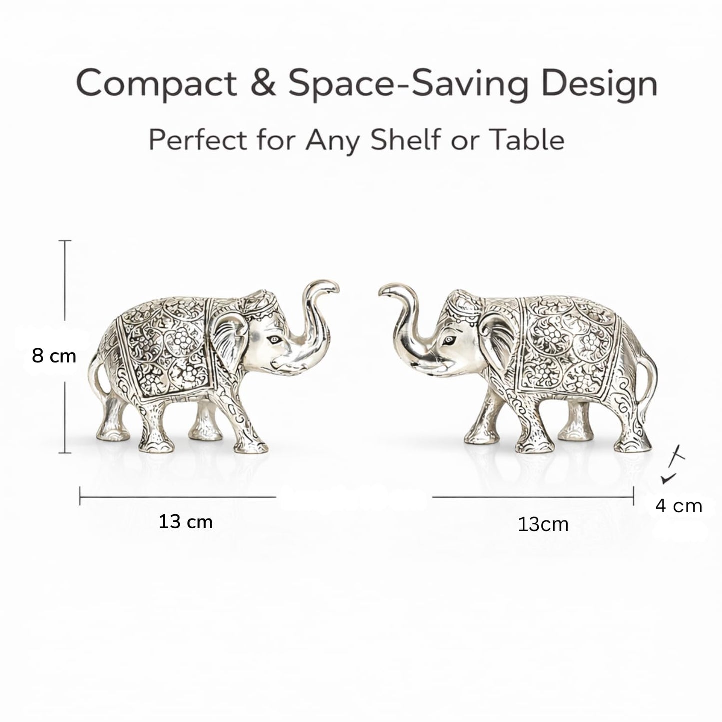 Kalakriti Metal Elephant Statue Small Silver 2 pcs Set Enhance Your Home Car Office Table Article | Animal Decorative Showpiece Figurines for Best Gifting