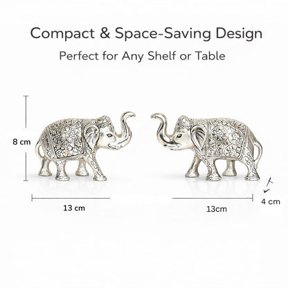 Kalakriti Metal Elephant Statue Small Silver 2 pcs Set Enhance Your Home Car Office Table Article | Animal Decorative Showpiece Figurines for Best Gifting