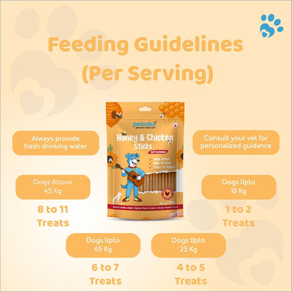 PETOSKA Chicken Honey Sticks- 100gms | Crunchy Dog Treats | Made with Natural Honey & Chicken | Highly Nutritious | Easy to Digest | Enhances Physical Health | Suitable for All Dog Breeds | Pack of 1