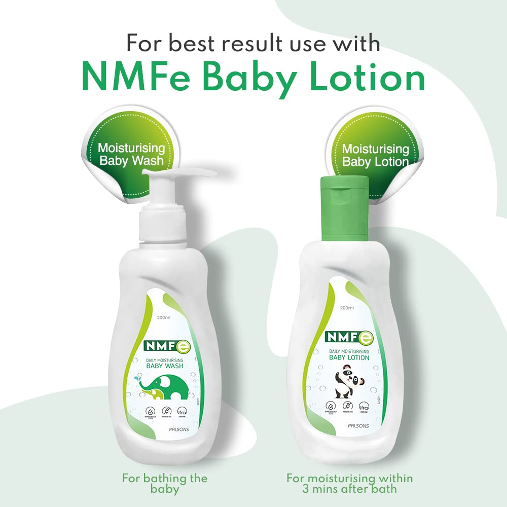 NMFe Daily Moisturising Baby Wash | Enriched with Aloe Vera, Oat Milk & Vitamin E | Suitable for Newborns | Paraben-Free | Skin-Matching pH 5.5 | Safe for Baby's Delicate Skin | Dermatologically Tested & Pediatrician Recommended | 200 ml