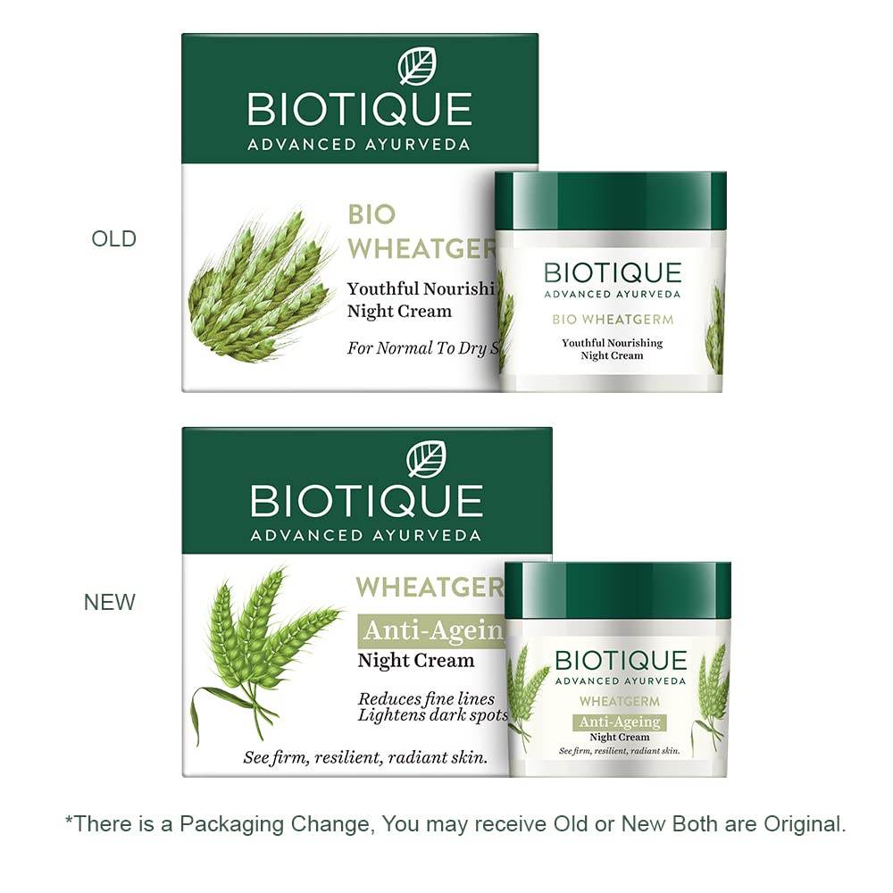 Biotique Wheat Germ Anti- Ageing Night Cream | Reduces Fine Lines | Lightens dark Spots | 100% Botanical Extracts | Suitable for All Skin Types | 50g