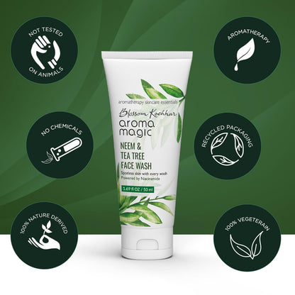 Aroma Magic Neem & Tea Tree Face Wash with 5% Niacinamide – Cleanser with Anti-Acne & Antibacterial Formula with Neem & Tea Tree Oil for Oily, Pimple-Prone Skin, 100ml