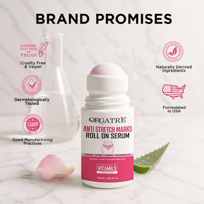 Orgatre Anti Stretch Marks Roll On Serum for Women With Striover | Retinol, Ceramide & Hyaluronic Acid | Lightweight & Non-Greasy | Reduces Stretch Marks & Boosts Elasticity | Safe for Pregnancy | 50ml