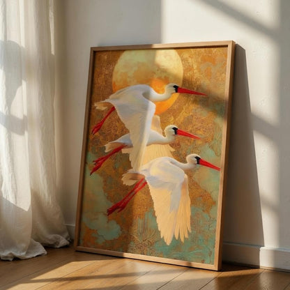 Flying Crane Bird Wall Painting with Wooden Frame | Elegant Bird Artwork HD UV Laminated MDF Wall Decor | Nature Inspired Wall Art for Living Room Bedroom Home Decor