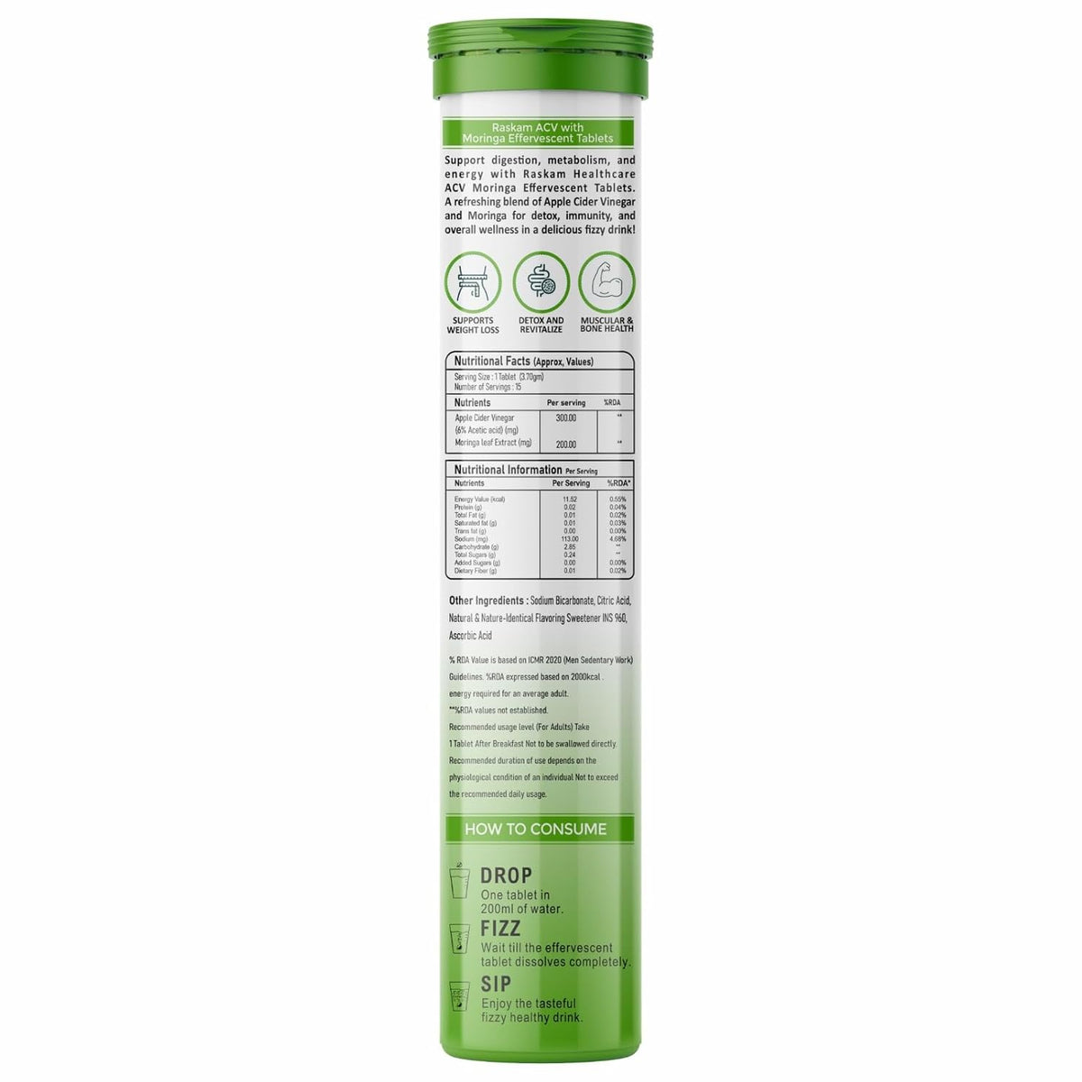 Green bottle with label on a white background
