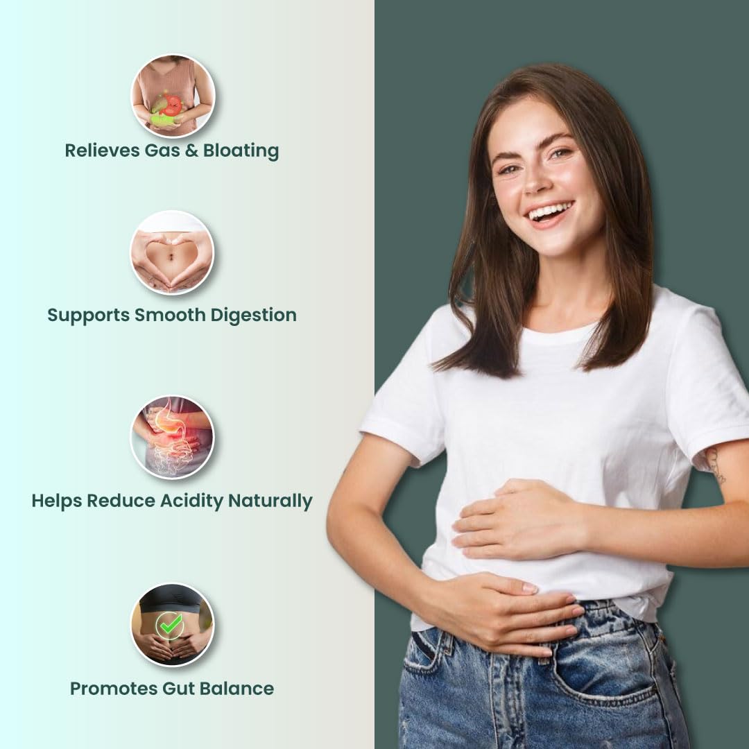 ZEROHARM Gas Relief Capsules | Ayurvedic Pre‑Probiotic & Digestive Enzymes Blend with Triphala (Amla, Haritaki, Bibhitaki) | Eases Digestion, Bloating, Gas Relief & Acidity | Men & Women | 60 Capsules