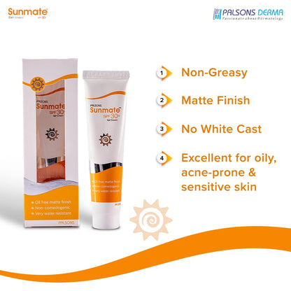 Sunmate Gel Cream SPF 30+ Sunscreen 50 gm | For Oily and Acne Prone Skin I Oil Free, Non-Greasy, Matte Finish, No White Cast, Non Comedogenic | BOOTS 5 Star Rated | PA +++ | Very Water Resistant