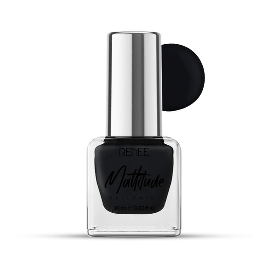 RENEE Mattitude Nail Paint- Feather Black 10ml | Quick Drying, Matte Finish, Long Lasting, Chip resisting Formula with High coverage | Acetone & Paraben Free