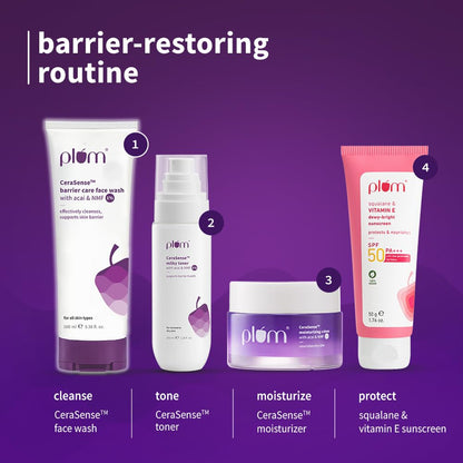 Plum CeraSenseTM Barrier Care Face Wash with Acai & 1% NMF | 100ml | Gentle face wash | For Dry Skin, Normal Skin & Sensitive Skin | Soap-Free Paraben-Free | For Sensitive Skin