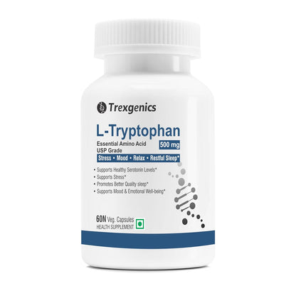 Trexgenics L-TRYPTOPHAN 500mg Essential amino acid, Stress, Mood, Relax, Restful Sleep Support (60 Vcaps) (1)