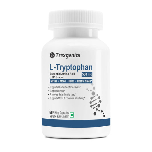 Trexgenics L-Tryptophan supplement bottle on a white background
