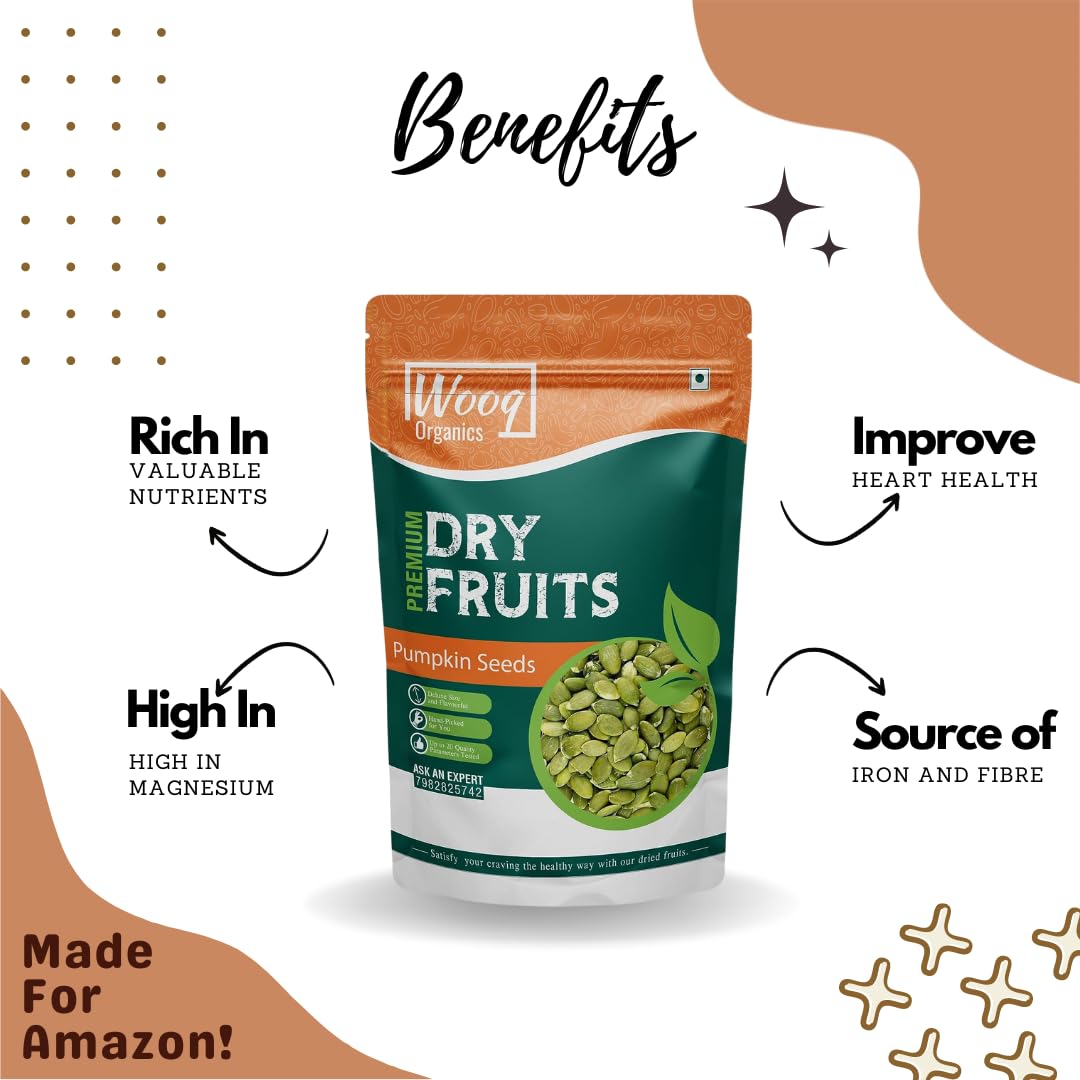 Wooq Organics Jumbo Raw Pumpkin Seeds 250g Protein and Fiber Rich Superfood