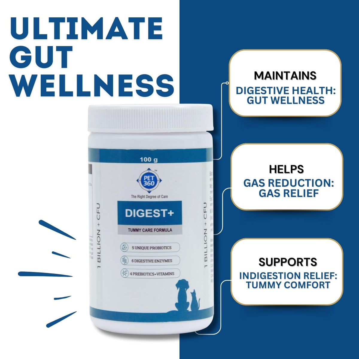 PET360 Digest+ | Tummy Care Formula for Healthy Digestion | Reduces Paw Licking & Scratching | Increased Immunity | Suitable for All Breeds| 100gm Powder