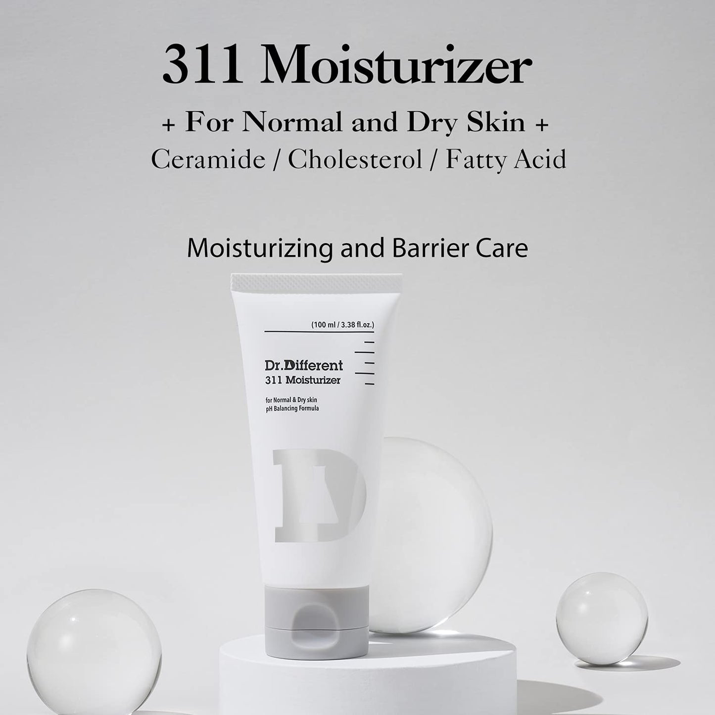 Dr.Different 311 Moisturizer - Ceramide Face Moisturizer for Dry Skin, Hypoallergenic Hydrating and Skin Barrier Facial Cream, 3.38 oz