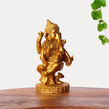 Gold Plated Eco-Friendly Dancing Ganesha Idol Figurine | Polyresin Ganpati Statue | for Table, Living Room, Home Decoration