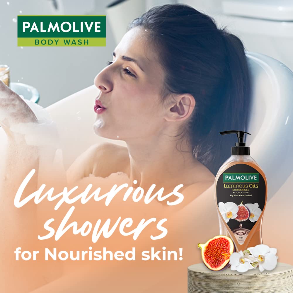 Palmolive Luminous Oil Rejuvenating Body Wash,750ml Pump Bottle, 100% Natural Fig Oil & White Orchid Extracts For Soft & Radiant Skin, PH Balanced Bodywash, Free Of Parabens And Silicones