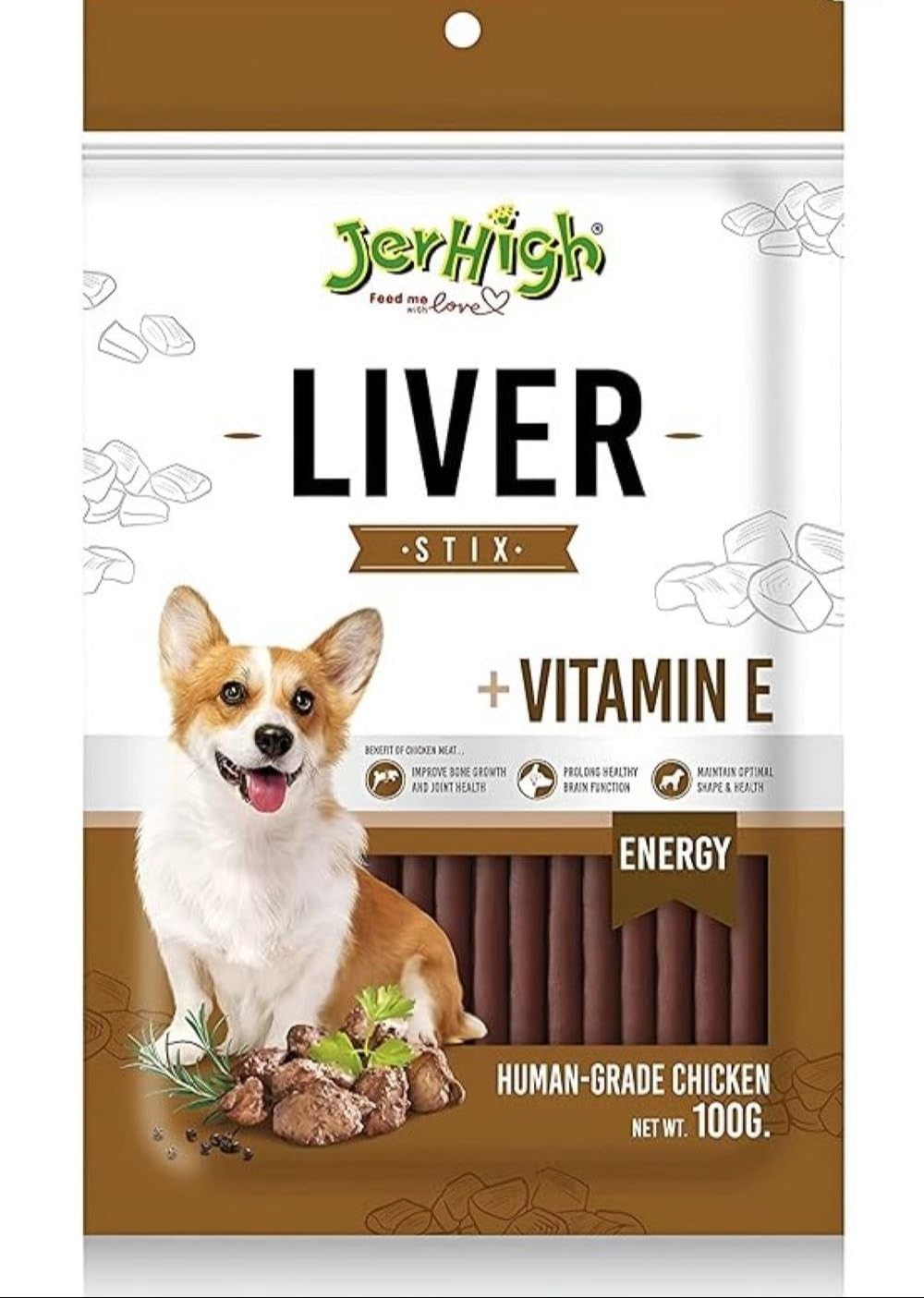 JerHigh Liv Stix Stick Dog Treats for Young Adult, 100 g, Meat Flavor