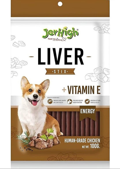 JerHigh Liv Stix Stick Dog Treats for Young Adult, 100 g, Meat Flavor
