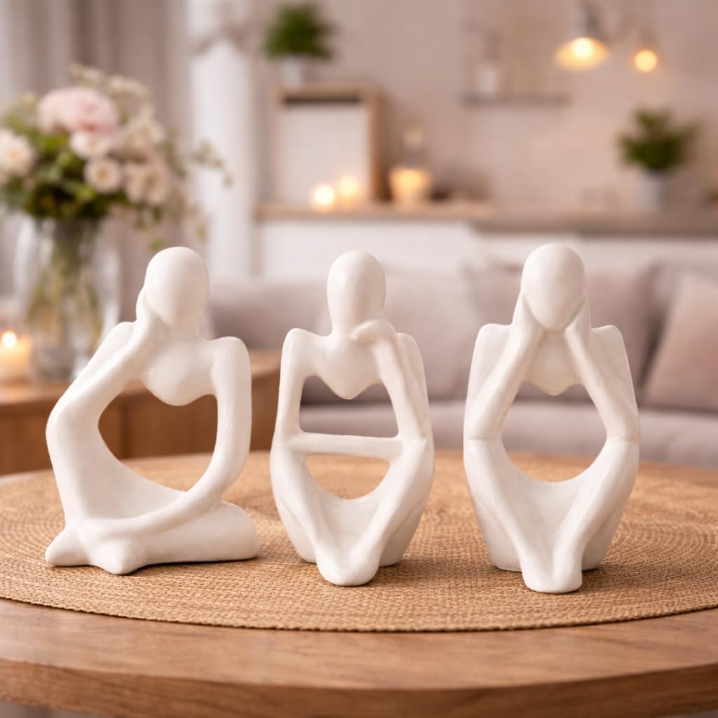 CraftVatika 3 Pcs Decorative Abstract Thinker Men Statue Showpiece Set Home Decor Items, Ceramic Modern Art showpiece for Living Room Bedroom Bookshelf Desktop Table Office Wedding Housewarming Gifts