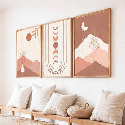 Boho Art Home Decoration Painting Paintings With Frame For Living Room Bed Room Hotel Wall Decor Digital Reprint Set of 3 (13x17 inch)