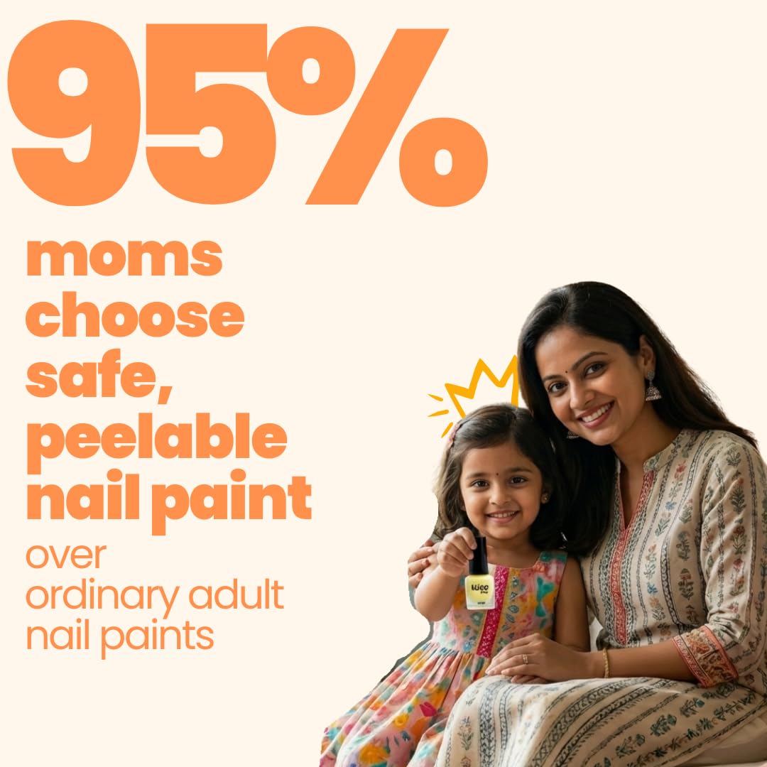 Woman and child sitting together with text about safe, peelable nail paint