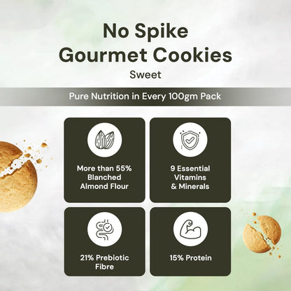 B'spoke NoSpike Sweet Cookies | No Added Sugar | 100% Almond Flour Base| High Fibre & Protein | Zero Junk