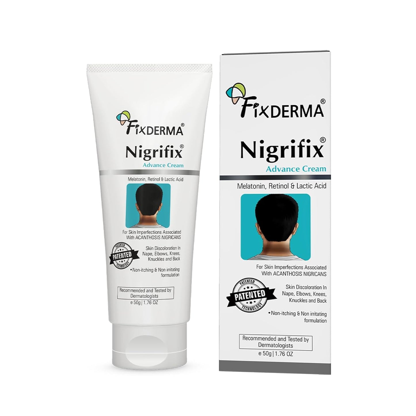 Fixderma Nigrifix Advance Cream for Acanthosis Nigricans with Melatonin, Retinol & Lactic Acid | For Dark Body Parts like Neck, Ankles, Knuckles, Armpits, Thighs & Elbows | Dermatologist Tested - 50g