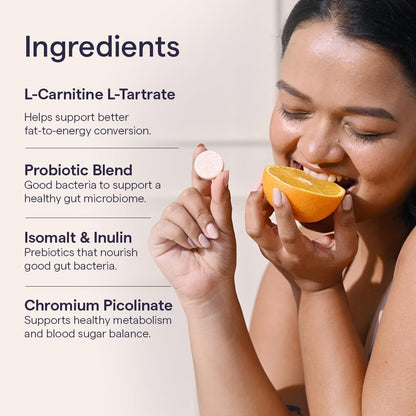 The Good Bug Metabolically Lean Effervescent Tablets - Orange | with L-Carnitine & Probiotics| Supports Weight Management, Gut Health & Craving Control | 15 Tablets