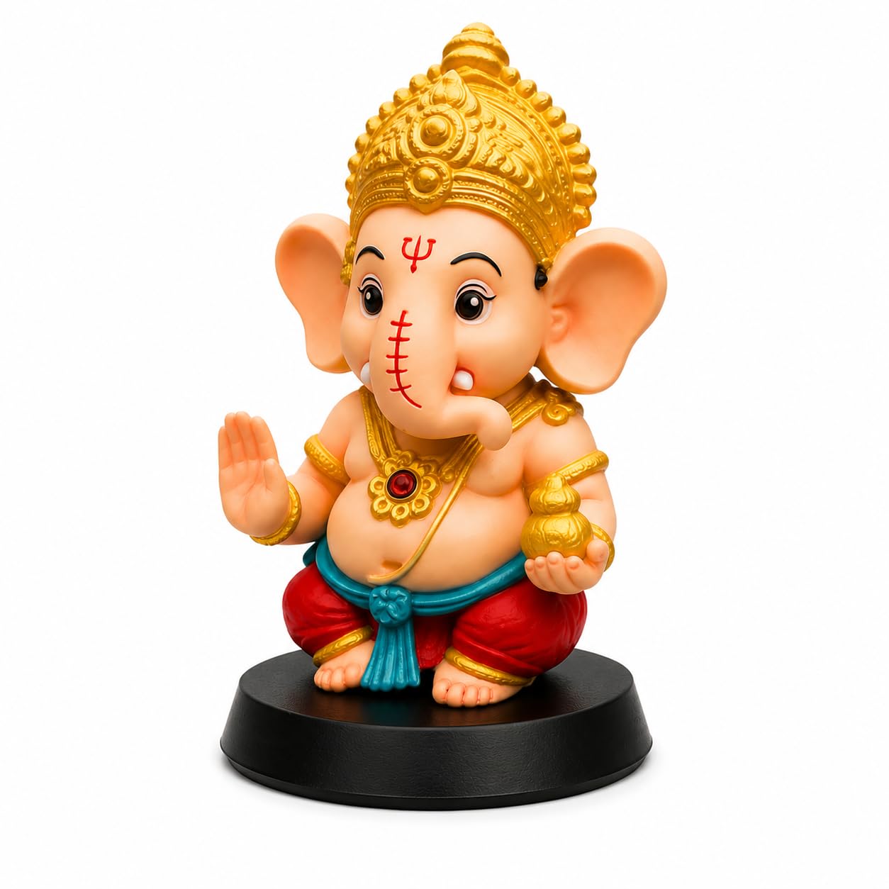 NIKUARA Lord Ganesha God Idol for Car Dashboard, 10cm Height, Red-Orange