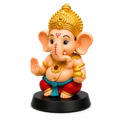 NIKUARA Lord Ganesha God Idol for Car Dashboard, 10cm Height, Red-Orange