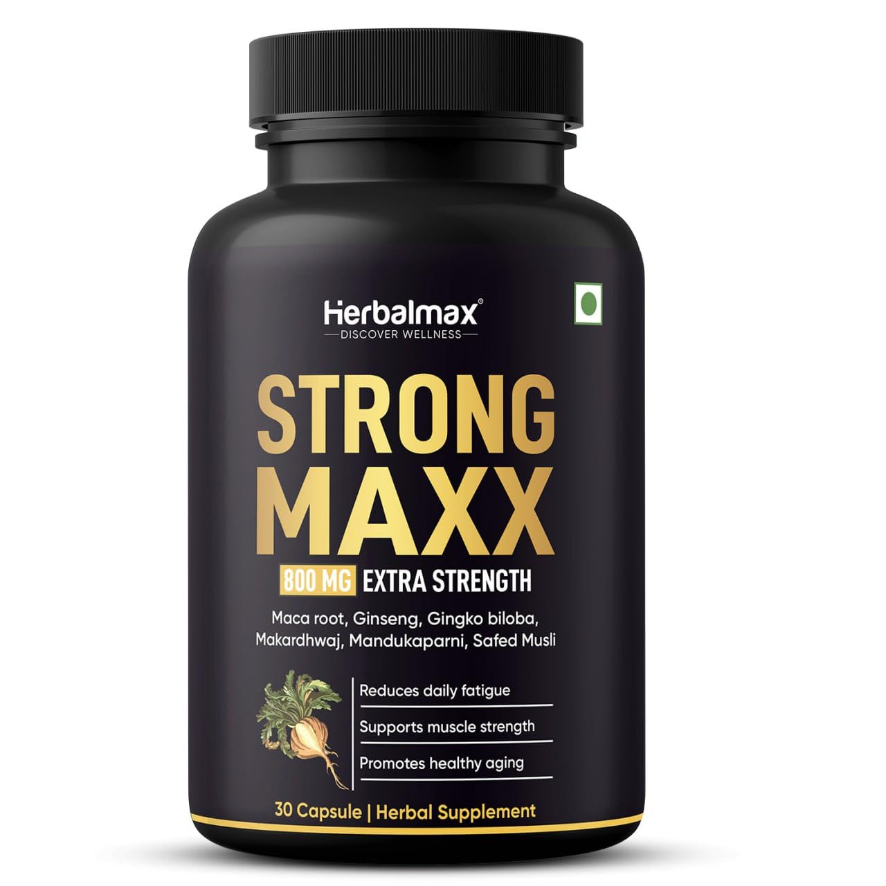 Herbal Max Strong Maxx Maca Root Capsules – 800 mg | 30 Vegetarian Capsules | Natural Energy & Vitality Booster | Ayurvedic Supplement for Men & Women