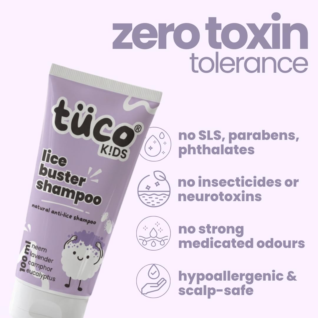 Tuco® Kids Natural Lice Buster Shampoo, 100ml | Infused with Camphor, Neem, Tea Tree Oil, Perfect for Lice & Itchy Scalp, Ages 2-5, 4-10, 10-15, 5-10 Years