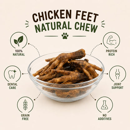 PAWPOURRI Natural Chicken Feet Dog Treats, 100gm | Protein Rich Chewy Snacks for Dogs | Suitable for All Breeds & Life Stages | Daily Training & Reward Treats (Pack of 1)