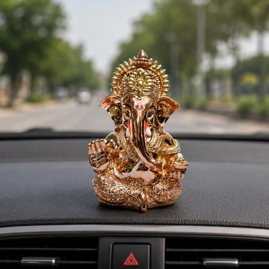 Gold Art India Rose Gold Finish Lord Ganesha Idol 3.5 Inch for Home Temple, Office Desk & Gifting | Premium Ganpati Murti
