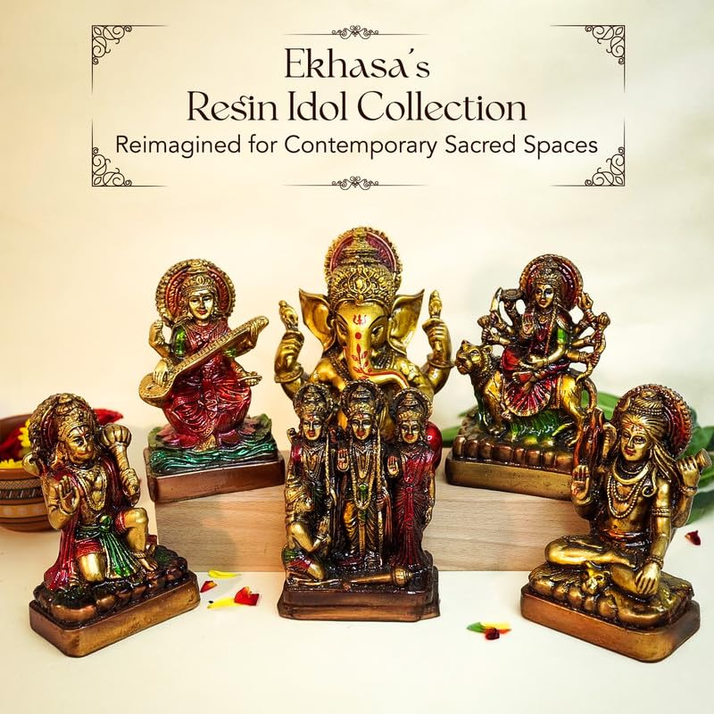 Aura Series Antique Gold Painted Ganesha Idol (5 inch) | Marble Dust Ganesh Murti for Pooja Room, Home Decor, Office Desk | Resin Vinayagar Statue for Diwali Puja | Vinayaka Idol for Gifting