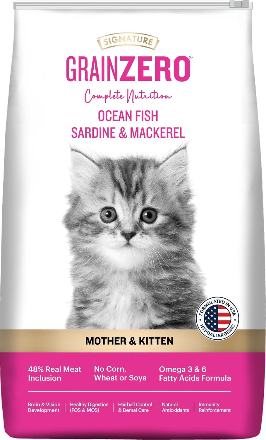 Grain Zero Mother & Kitten Dry Cat Food 400g | Ocean Fish, Sardine & Mackerel | DHA for Brain Development, 48% Fresh Fish Inclusion | Promotes Healthy Skin & Coat
