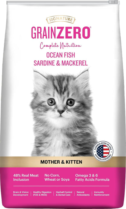 Grain Zero Mother & Kitten Dry Cat Food 400g | Ocean Fish, Sardine & Mackerel | DHA for Brain Development, 48% Fresh Fish Inclusion | Promotes Healthy Skin & Coat