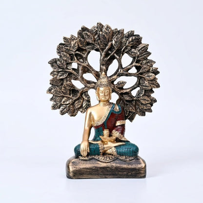 Handcrafted Buddha Showpiece with Tree for Home Décor (Pack of 1, Multi)